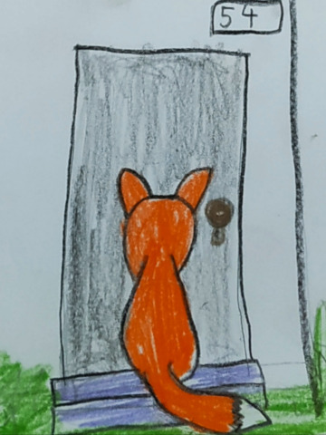 Obrázek lišky, jak číhá na Budulínka